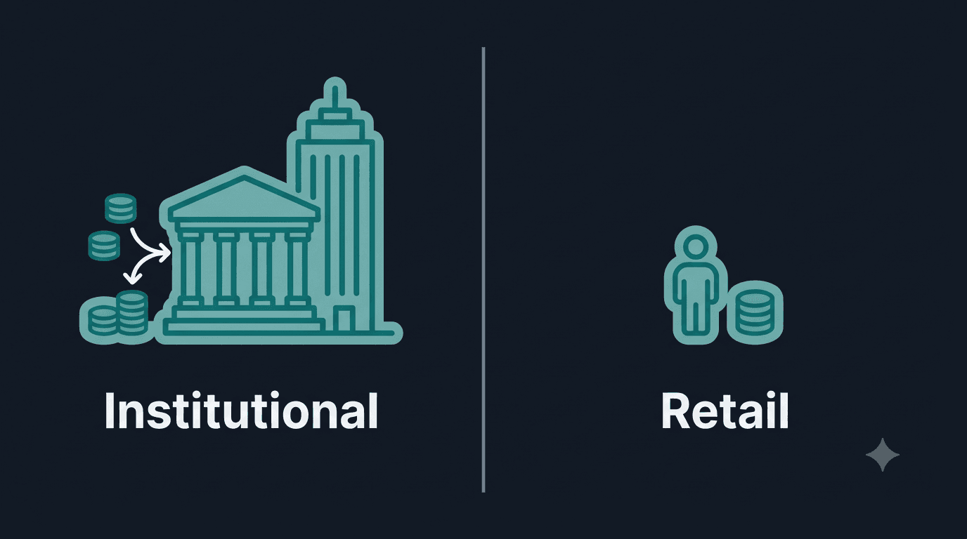 Illustration contrasting a large institutional investor with an individual retail investor