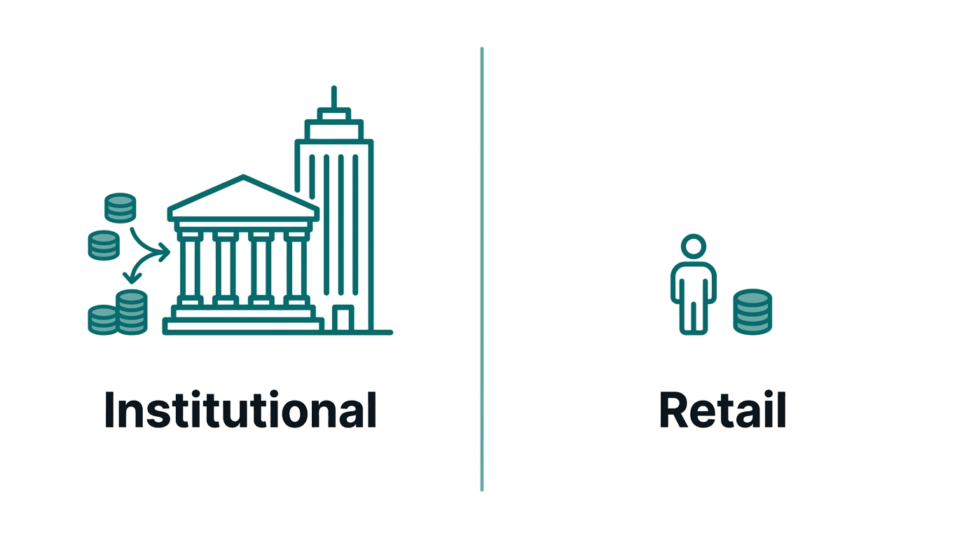 Illustration contrasting a large institutional investor with an individual retail investor