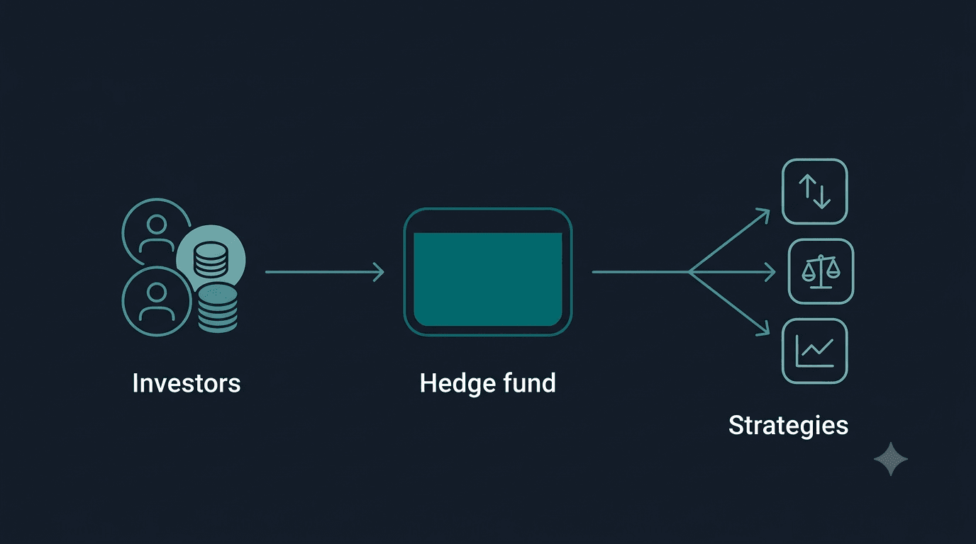Illustration of how a hedge fund pools investor capital and deploys multiple strategies